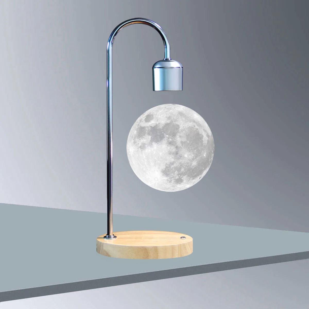 Floating Bulb Desk Lamp Levitating Bulb Night Light Minimalistic Magnetic Bulb Lamp with Wireless Phone Charger in Silver