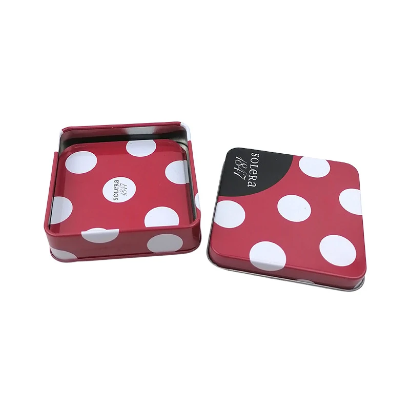 High Quality Custom Designed Square Metal Tin Coasters With Cork On Back 4 Pieces Tin Coaster Gift Sets with Tin Boxes