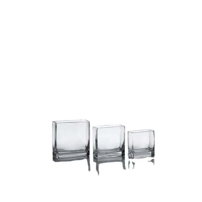 Handcrafted clear thin tall rectangular glass vase centerpiece