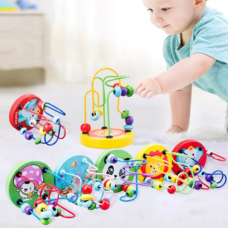 Montessori Wooden Mini Wire Roller Learning Puzzle Counting Circle Bead Maze Games Children Educational Toys For Kids Boys Girls