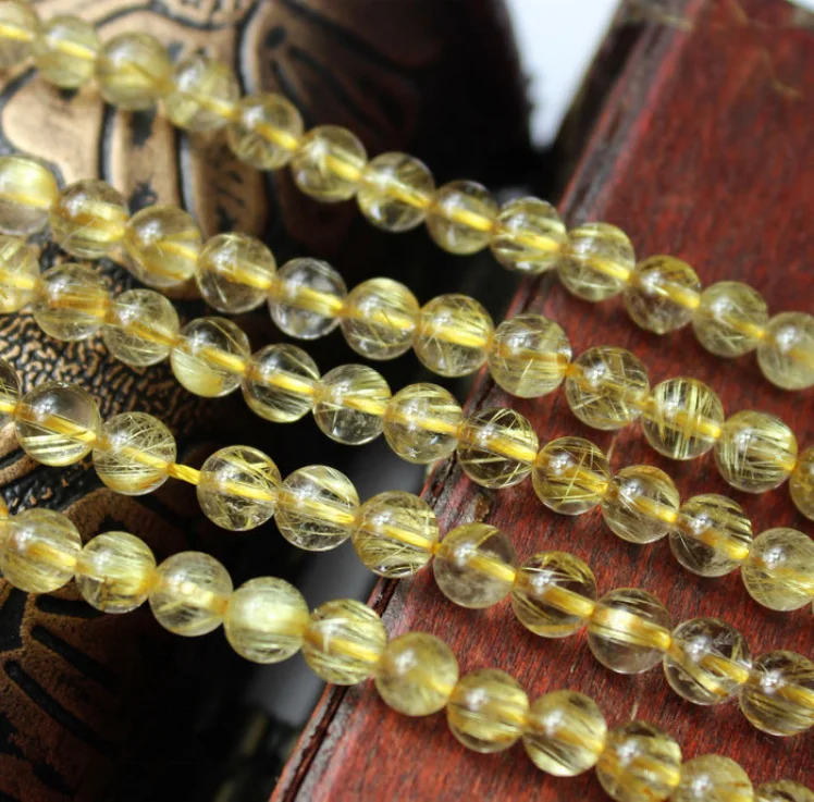 Wholesale High quality Natural Loose Gemstone 4-12mm Size Gold Rutilated Stone Beads for bracelet jewelry making