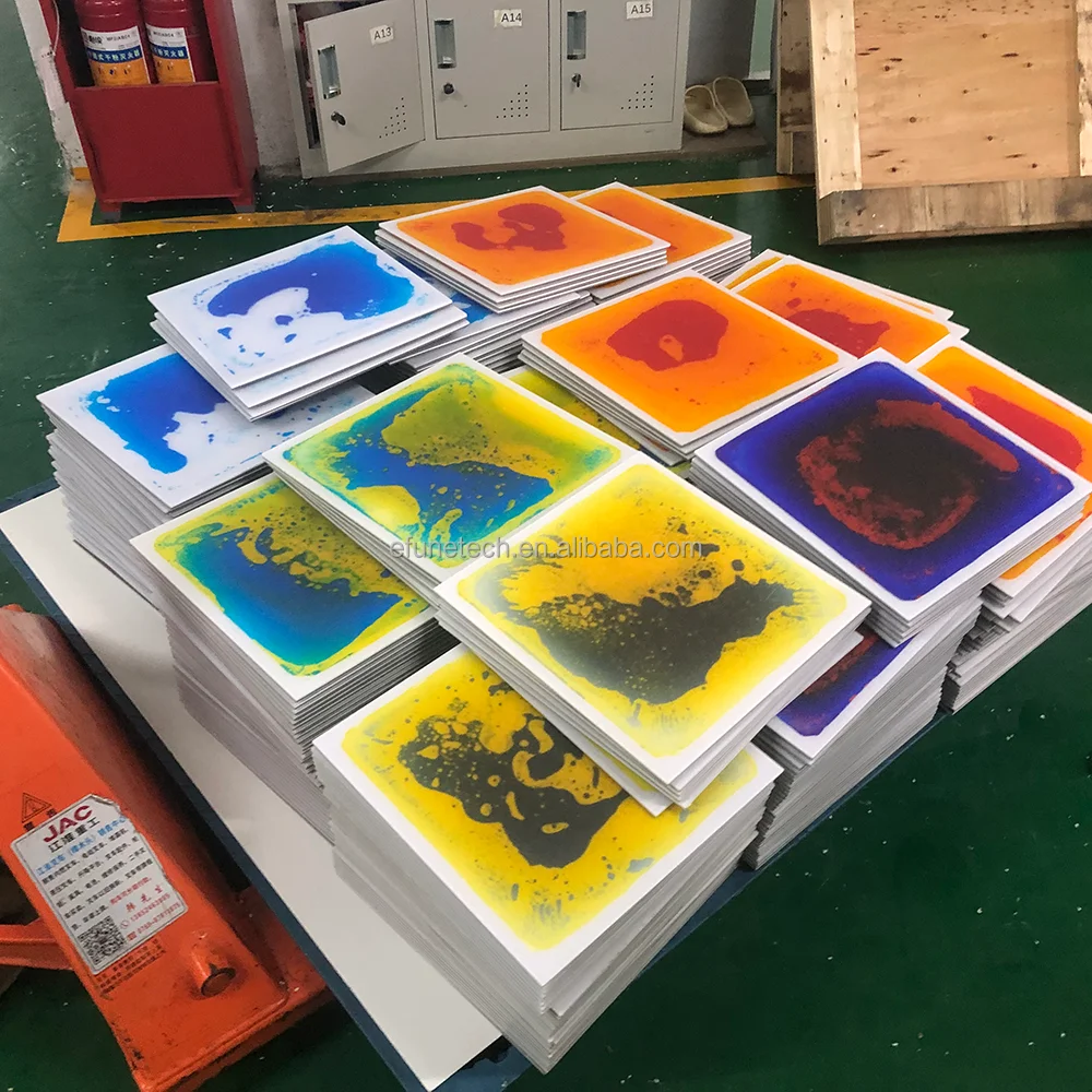 customized commercial 3d interactive PVC liquid floor smoothing round corners children liquid color changing floor mat