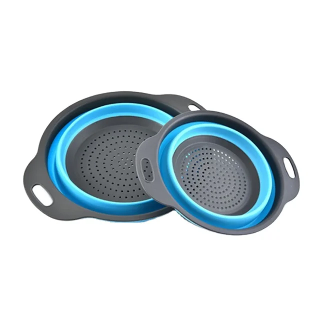 WELLSILI Big Size Foldable Wash Basin Silicone Foldable Drain Basket Vegetable Wash Basin With Retractable Fruit Filter