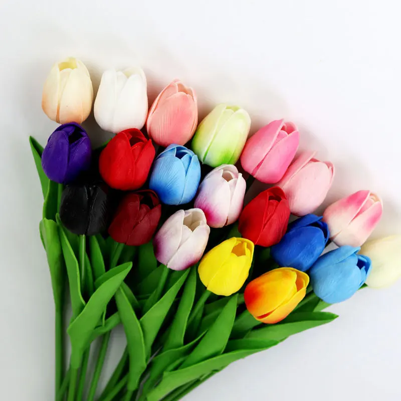 Baby Pink Decorative Flowers Colorful Mini Tulip PU Artificial Real Touch Spring Simulation Cheap Multi Colors
