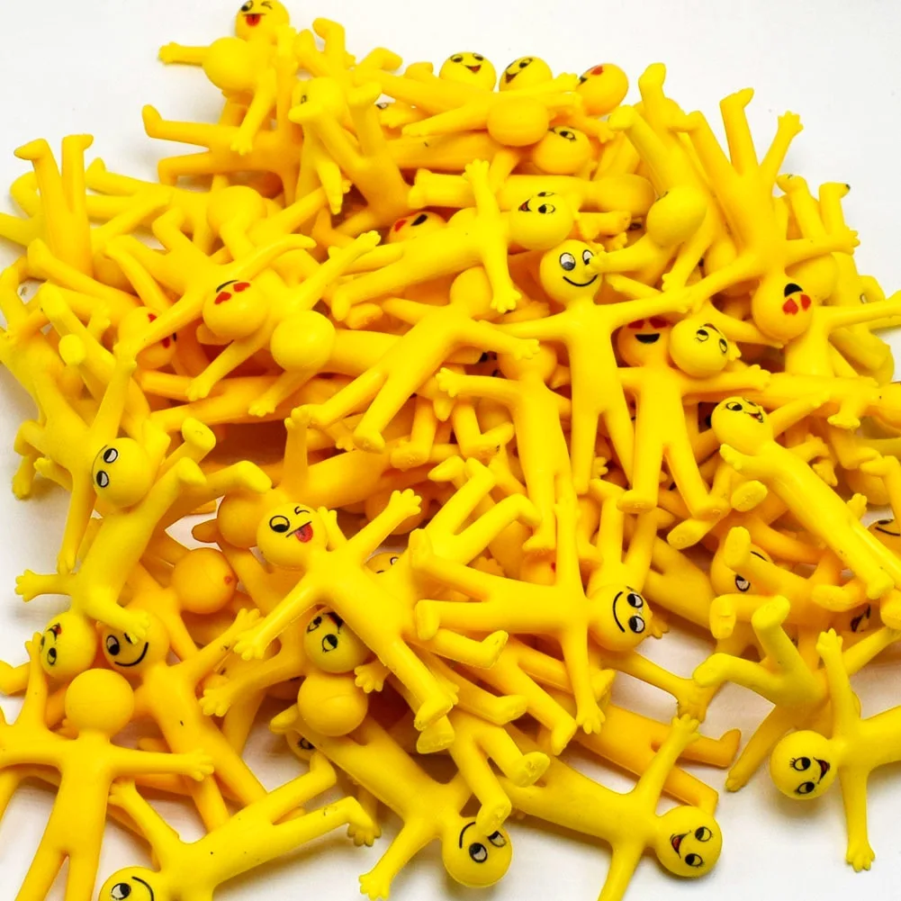 TPR Material Smiling Yellow mini man Stress Relive Non-toxic Plastic Capsule Toy Stretching Pull Toys for Kids Adults