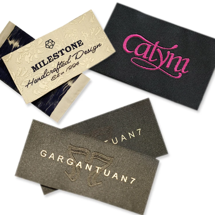 
Wholesale Custom Brand Name Logo Tag High Density Damask Clothing Woven Label 