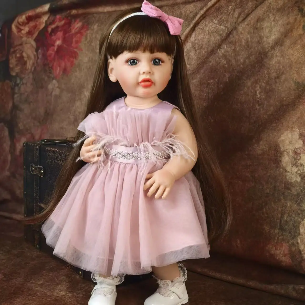 Reborn dolls silicone newborn baby girl luxury dress 55cm full silicone body baby toy for children christmas gift