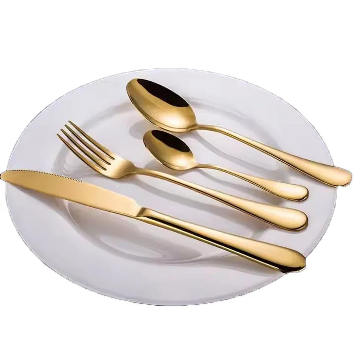 LDX011-3 cheap gold color big spoon for wedding stainless steel tableware fork and knife set