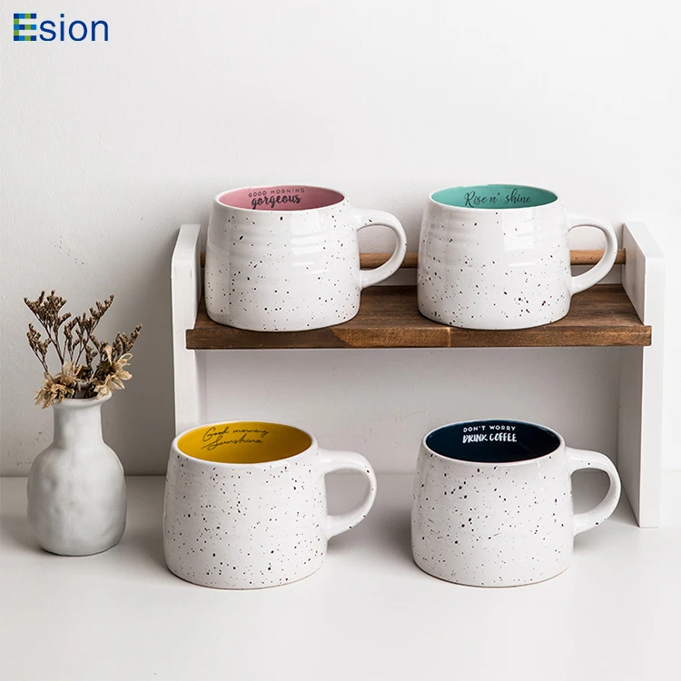 Trending products 2024 new arrivals Nordic simple white speckled glazed ceramic mug two-color threaded cup milk mugs