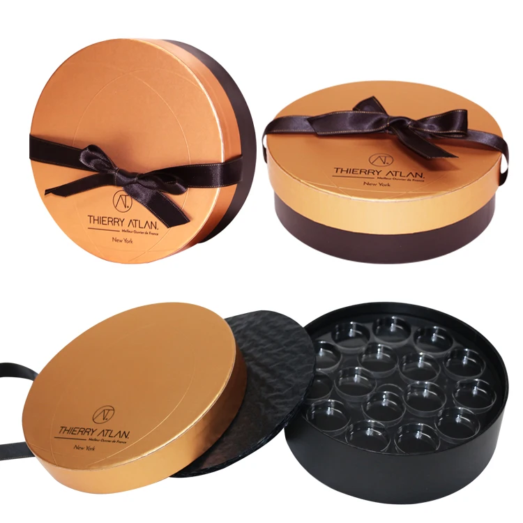 Luxury Round Fancy Paper Boxes For Chocolate With Ribbon Custom Logo Chocolat Schokolade Chocolate Gift Boxes Packaging