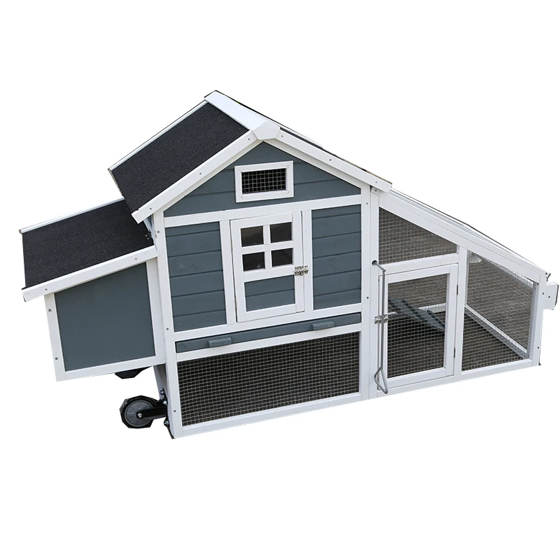 WoodVille Compartment Backyard Wooden Large Sloping Roof Chicken Coop With Wheel