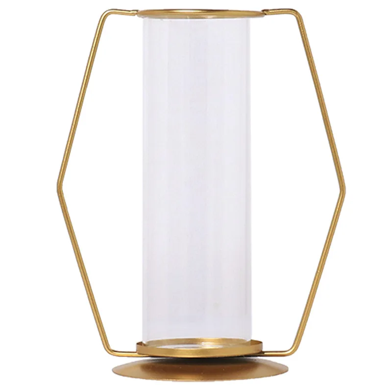 Plant Round Glass Bottle Hydroponic Glass Vase For Flower Or Water Plant With Metal Support For Home decoration