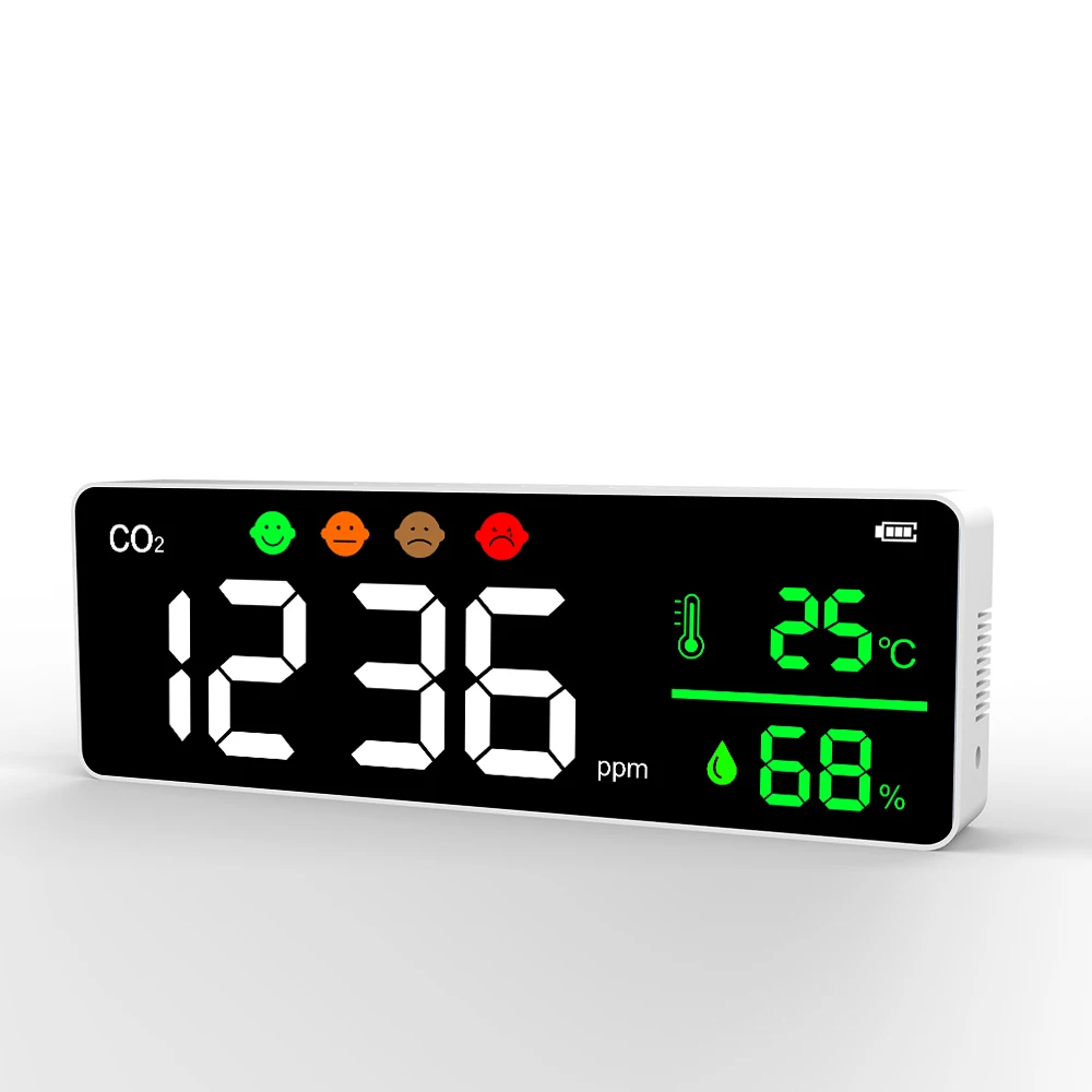 White Carbon Dioxide Detector Temperature and Humidity Monitor LED Screen Display Rechargeable Air Quality Monitor