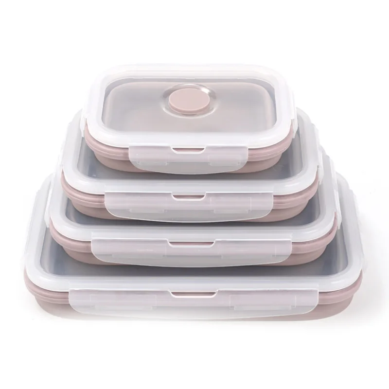 Wholesale Food grade 4pcs silicone foldable lunch box set folding Food storage container with lid