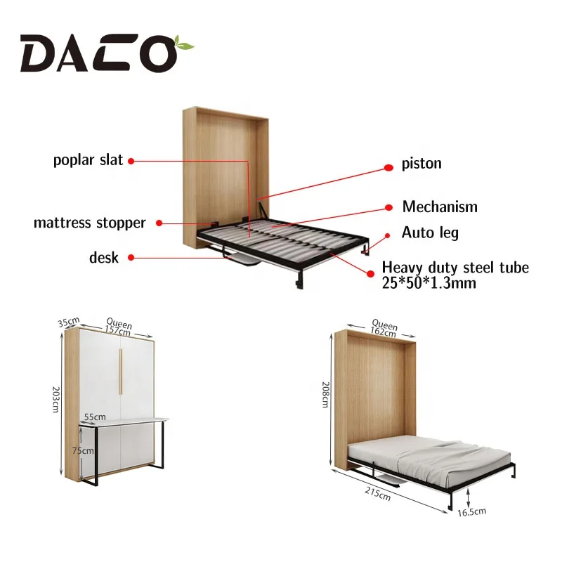 Hot Sales Modern Vertical Tilting Hidden Folding Murphy Wall Bed With a Table