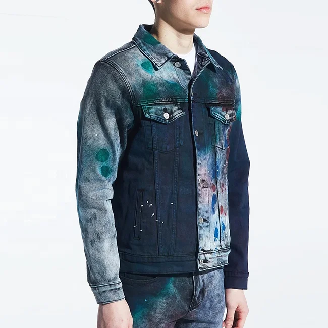OEM high quality men jeans jacket usa street graffiti paint mens jackets outerwear