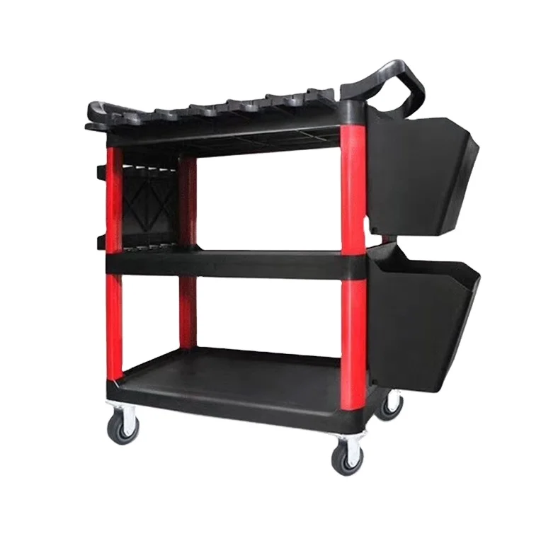 Multi function storage Three-layer Trolley Auto Beauty with hanging buckets  Tool Cart