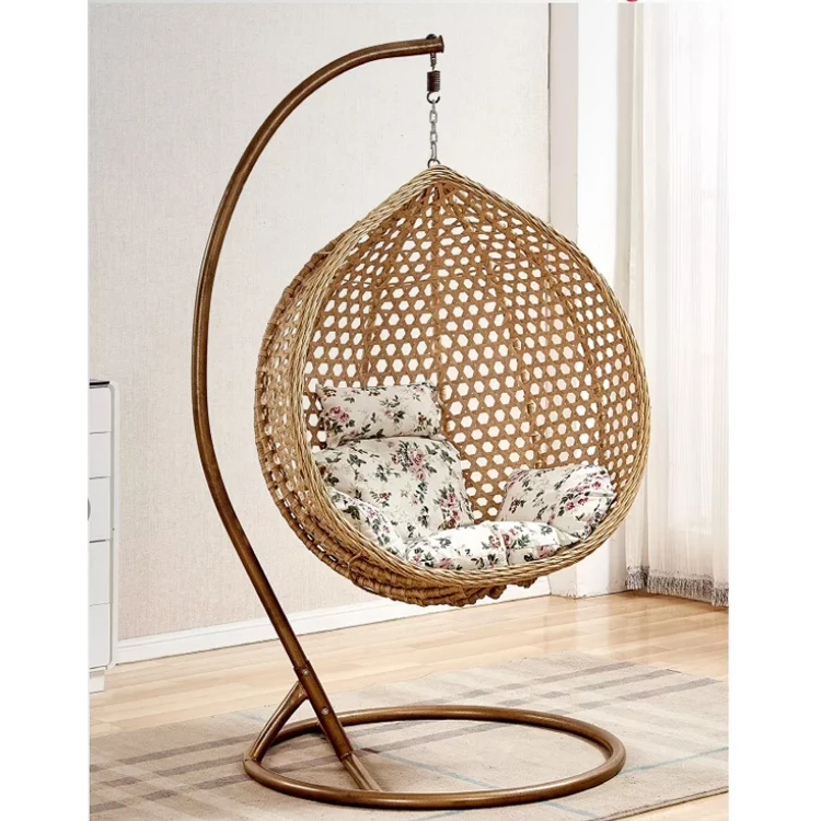 patio indoor swing chair garden outdoor rattan double hanging patio swing egg  chair with stand