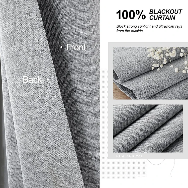 Modern hotel Eyelet Linen Burlap drapes 100% Blackout fabric Insulated Solid Curtains For the Living Room