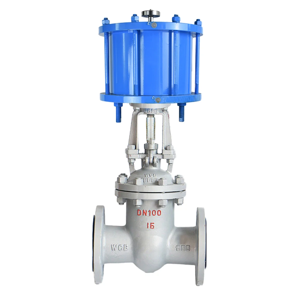 Double acting cylinder Pneumatic flange Gate valve 4 inch Stainless Steel 304  WCB Flange Water Flow Control PN16 Gate Valve