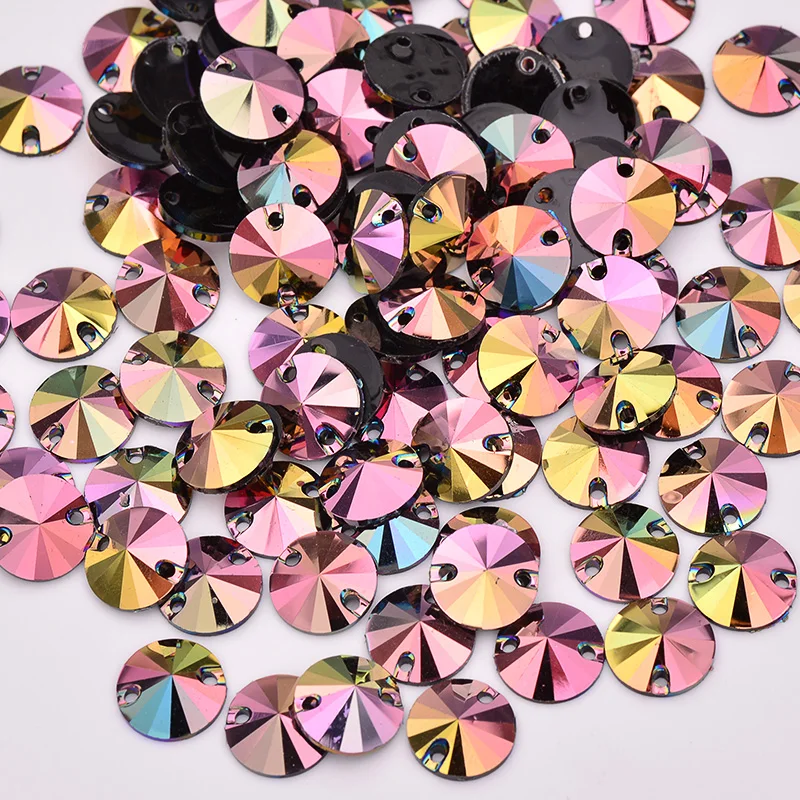 Wholesale Rose AB Rivoli Sew On Crystal Stone Flatback Applique Resin Rhinestones for Needlework DIY Clothes Crafts