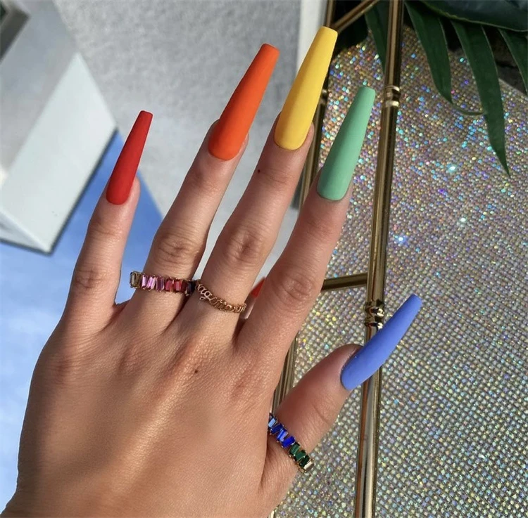 Long Nail Tips Colorful 24 Pcs Full Cover T-Shaped Ballet Xxxl Fake Nails Diy Extension Manicure Patch Press On Nails