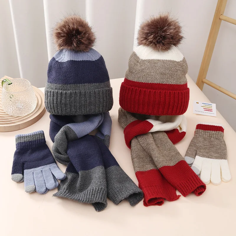 2025 Custom New Fashion Winter Beanie Hats Scarf Gloves Set for Children and Women