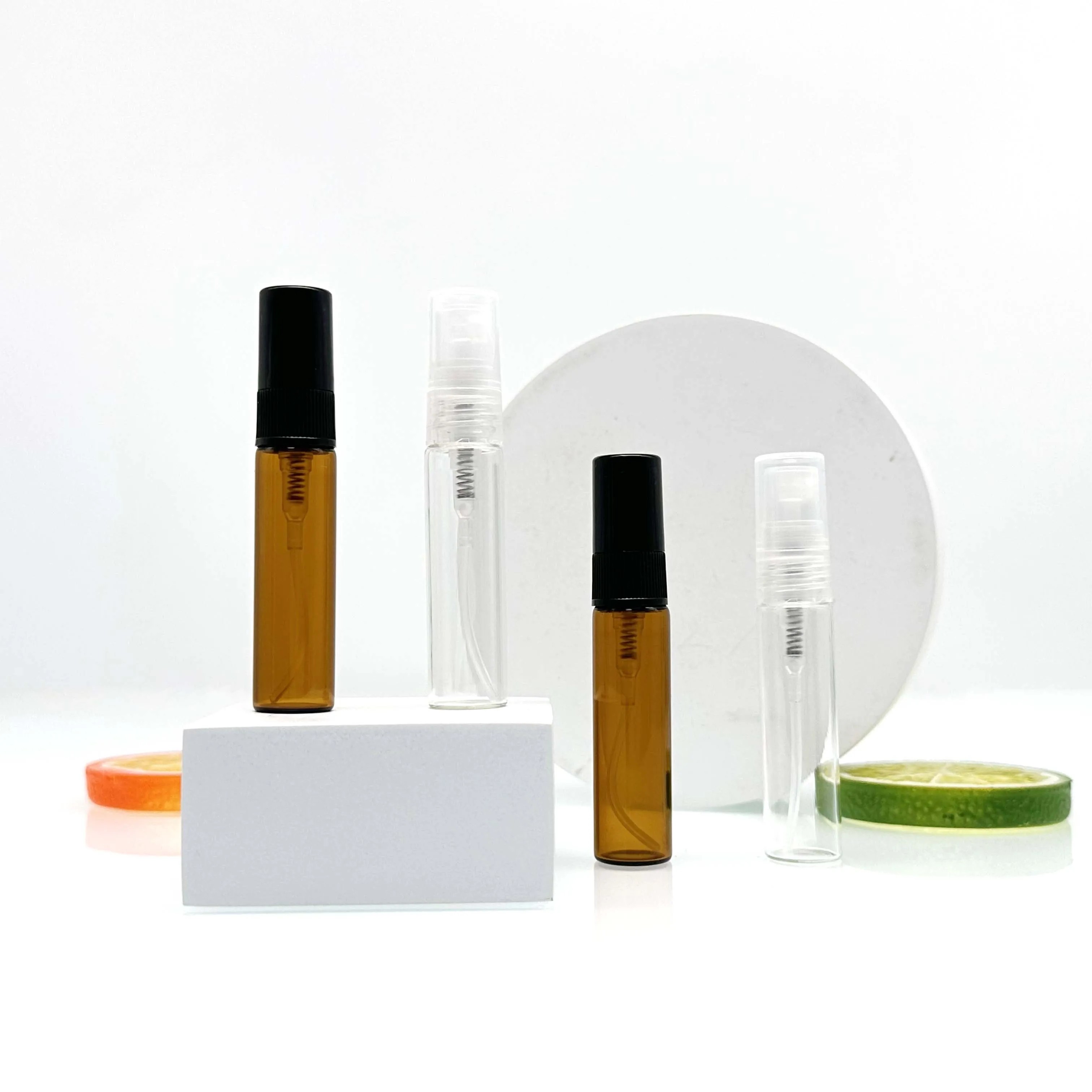 2ml 3ml 5ml 10ml amber glass atomiser bottle with gold spray top