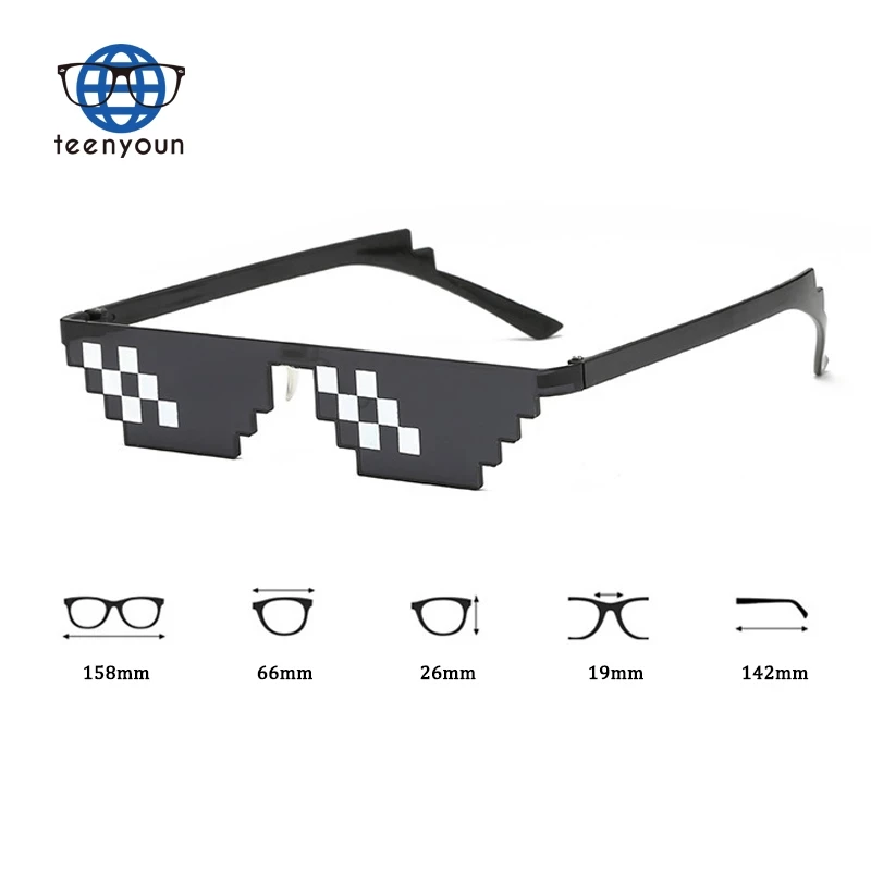 Teenyoun Sunglasses Funny Glasses Pixel Unisex Black Mosaic Outdoor Eyewear