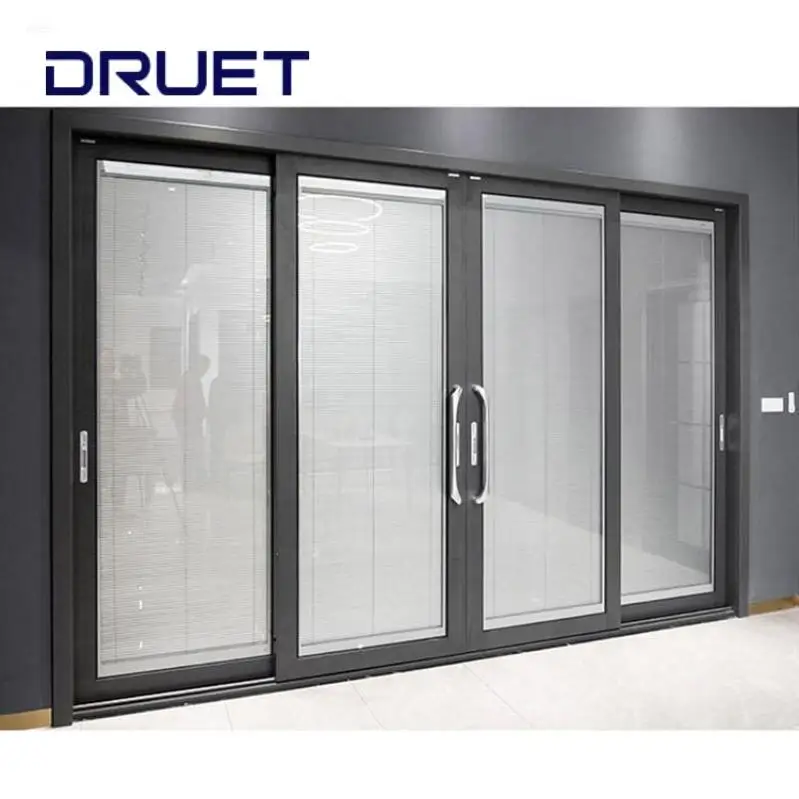 Druet four panels exterior glass sliding door aluminum sliding glass door with mosquito net