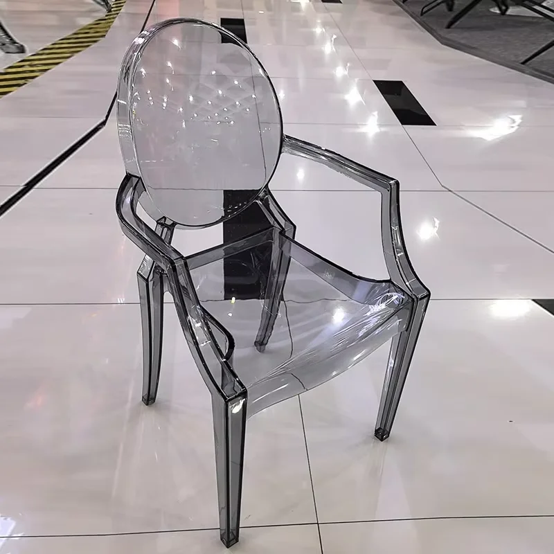 Nordic Modern Plastic Crystal transparent Acrylic Chair Solid clear Hotel Coffee Ghost arm outside garden  pink Dining Chairs