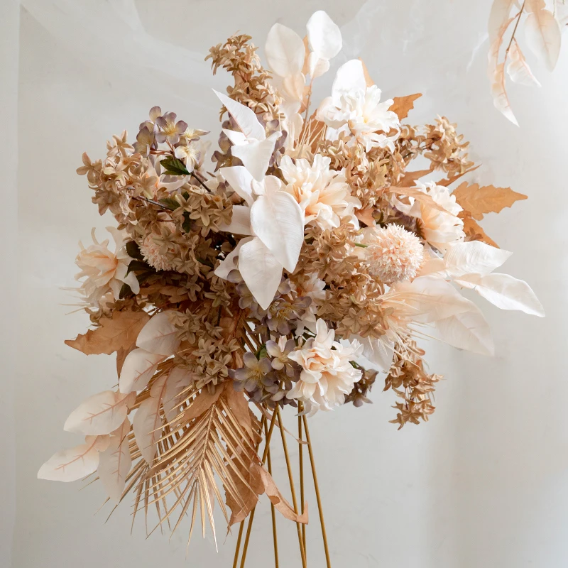 Custom Brown Flower Row Artificial Flower Arrangement Autumn Color Wedding Background Arch Decor For Party Stage Layout