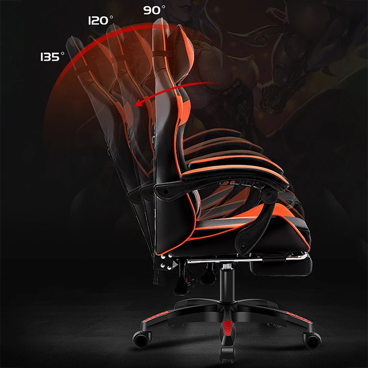 Cheapest Price Best Orange Red Recliner Comfortable king Office PC Game Chair Floor Pu Leather Gaming Chair with Massage
