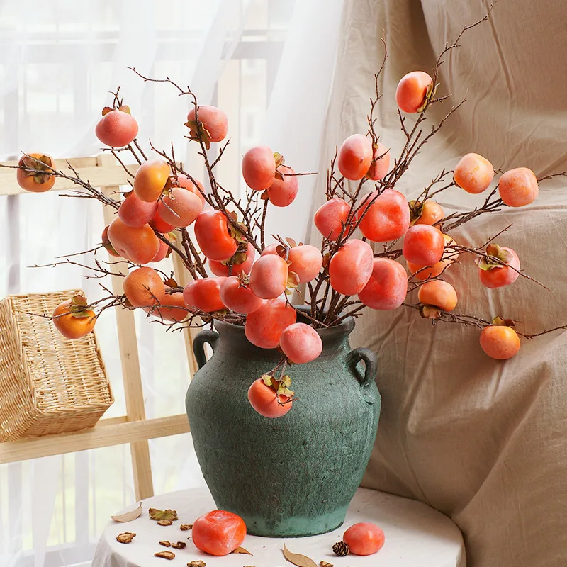 Wholesale artificial fruit Persimmon branch for home indoor outdoor wedding decoration