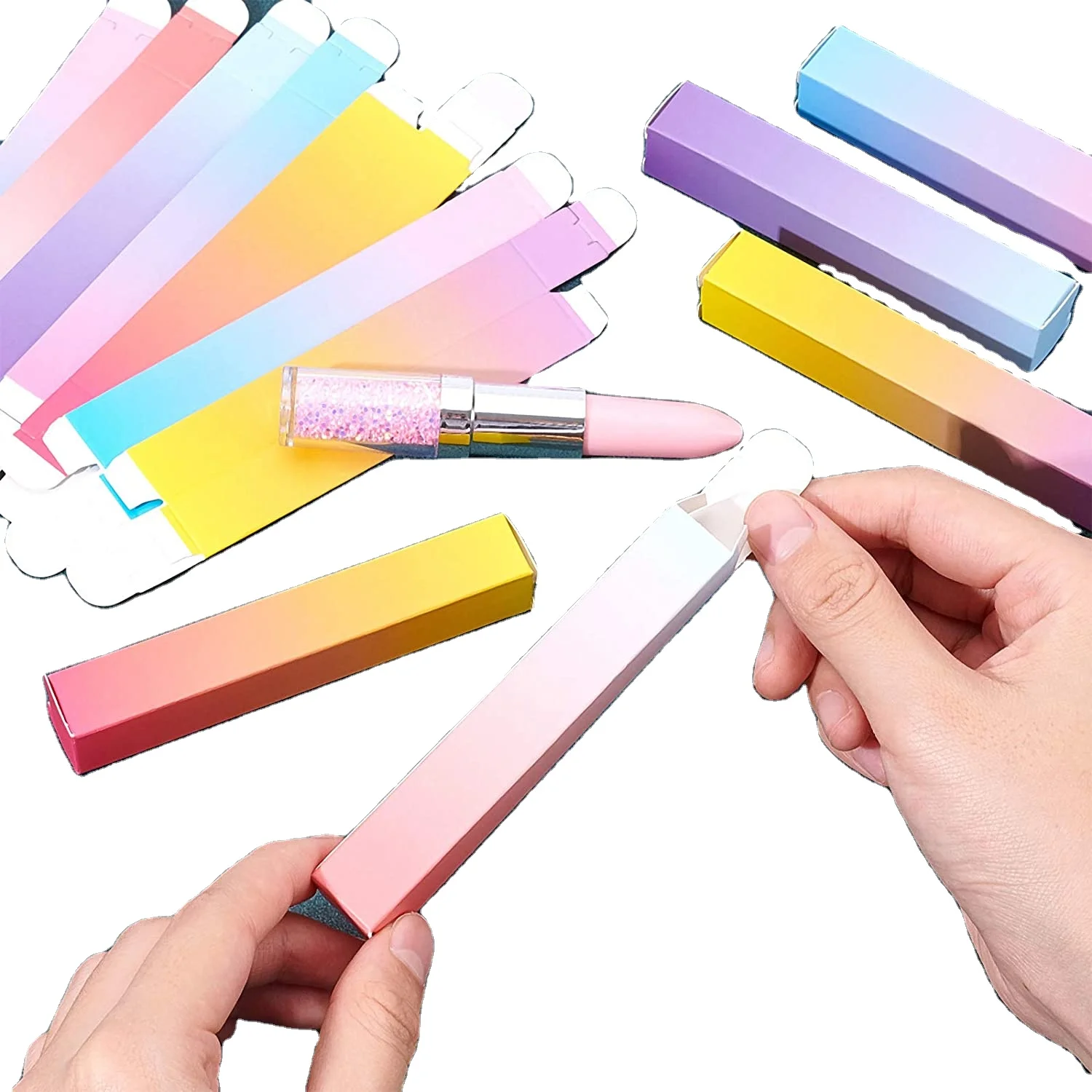 Wholesale Custom Print Logo Kraft Paper Cosmetics Lipstick Lip Balm  Holder  Box Lipstick And Lipliner Set in Box