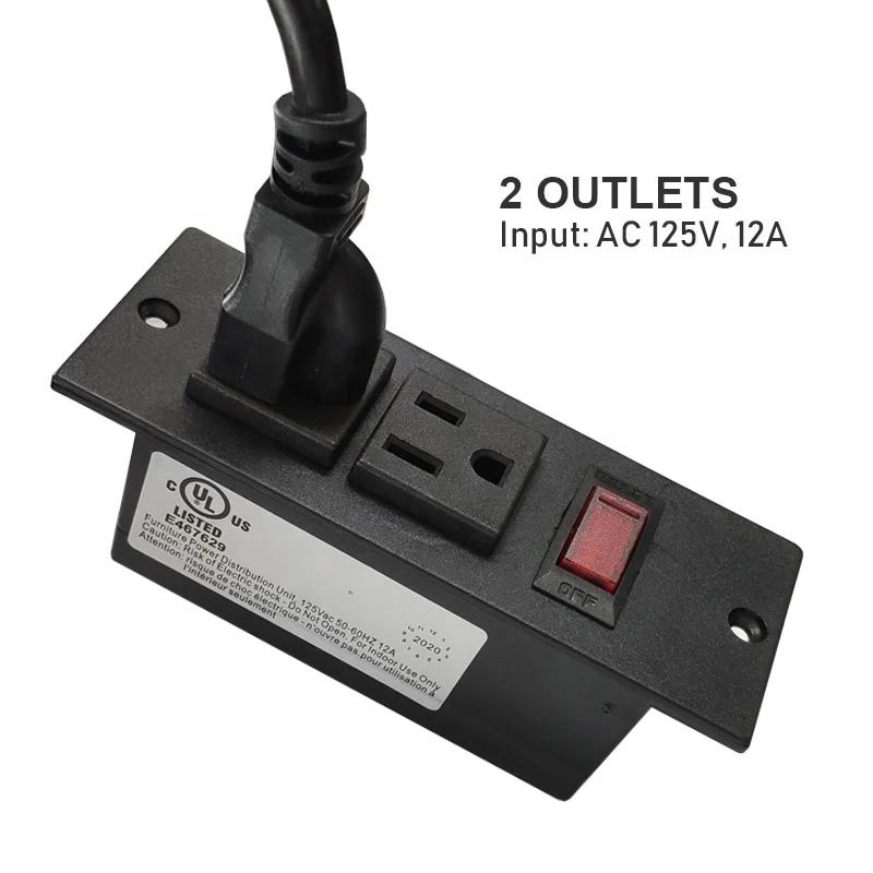 125V AC 2 outlet surface socket with circuit breaker switch rocker switch 2m 16AWG power strip