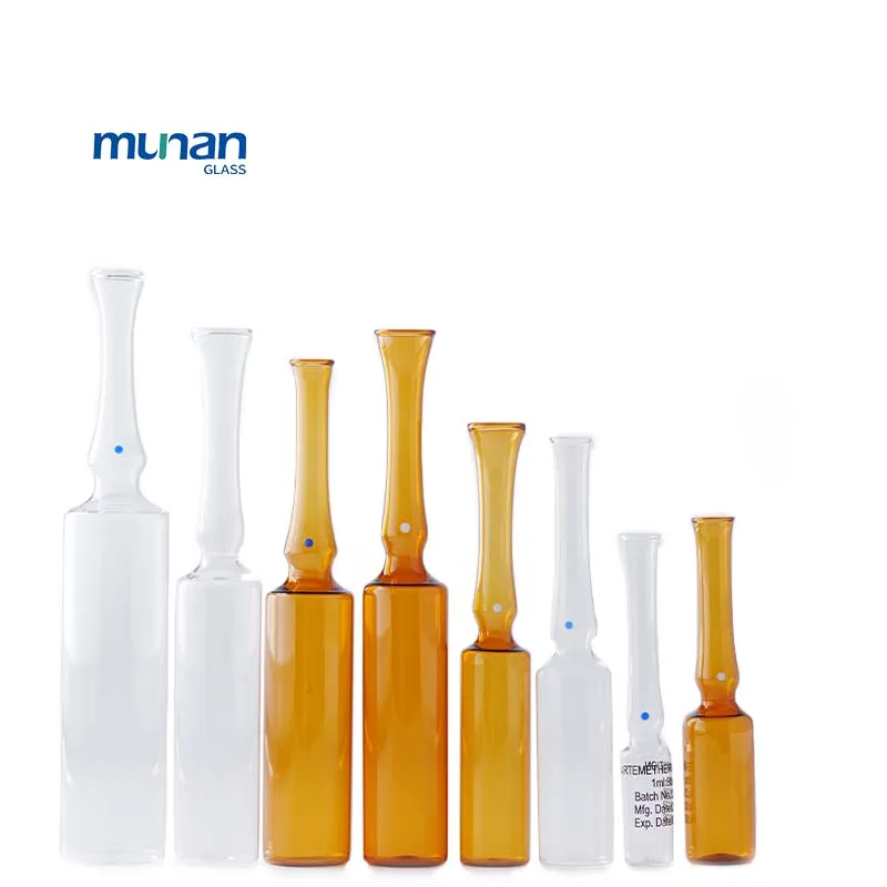Munan Medical Glass Ampoule Type I Ampule Injection Neutral Borosilicate Clear Amber Glass Ampoule