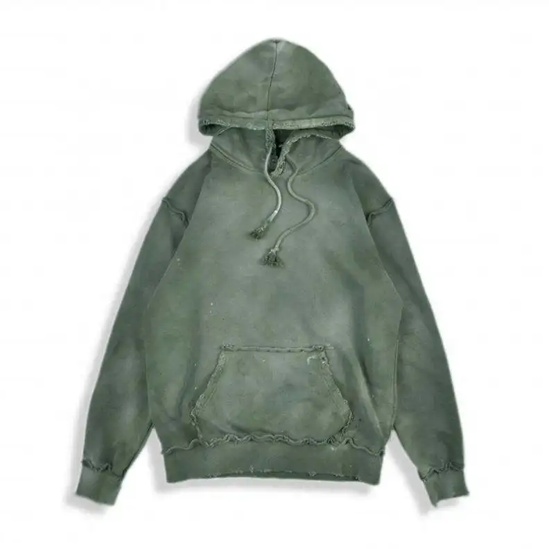 OEM Manufacturer High Quality Custom Street Wear Stock Drop Color Dye Vintage Distressed Washed Hoodie For Man