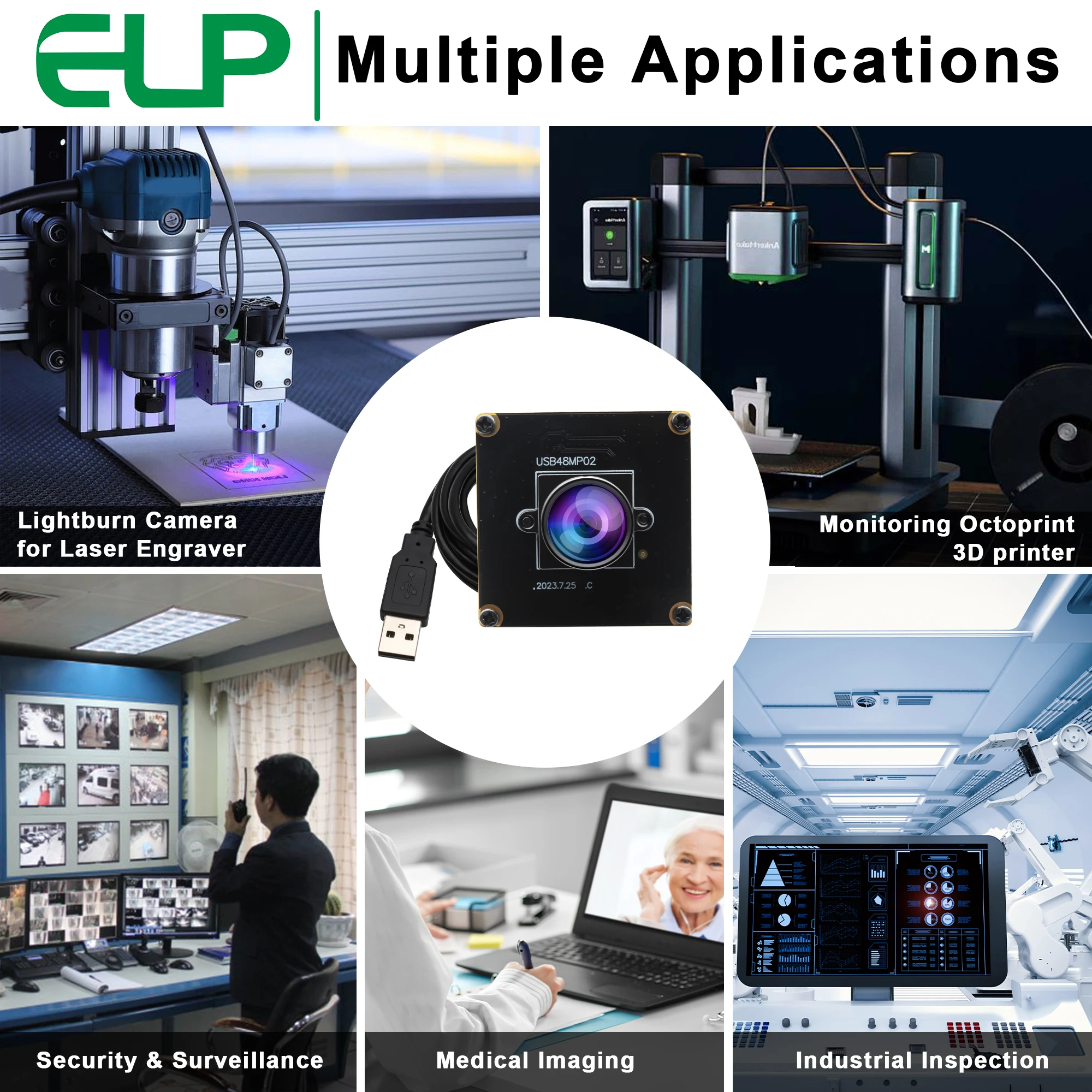 ELP 48mp USB Camera Module for Computer Mini Lightburn Camera for Laser Engraver 6000P Webcam Board for Jetson Nano Raspberry Pi