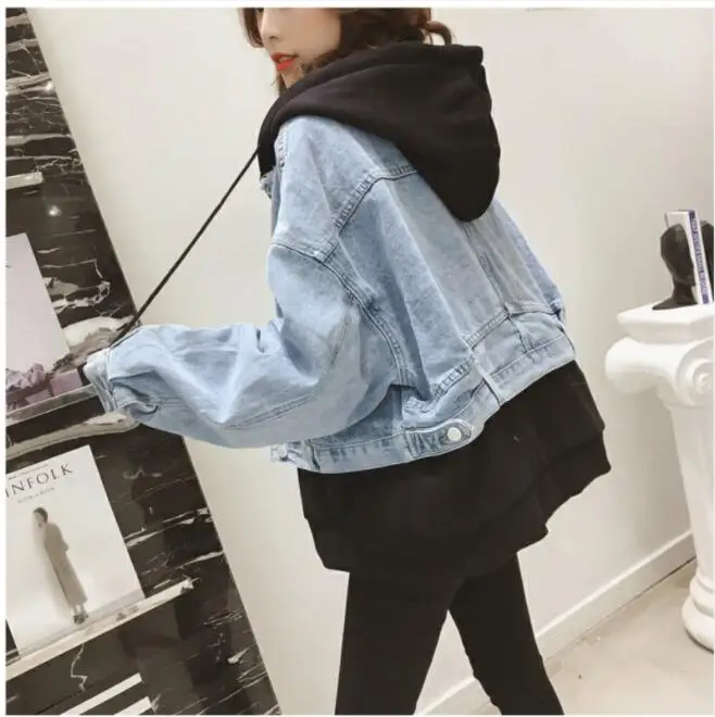 Directly Manufactured Custom Logo Autumn Winter Stylish Casual Modern Jacket Loose Women Denim Hooded Jacket