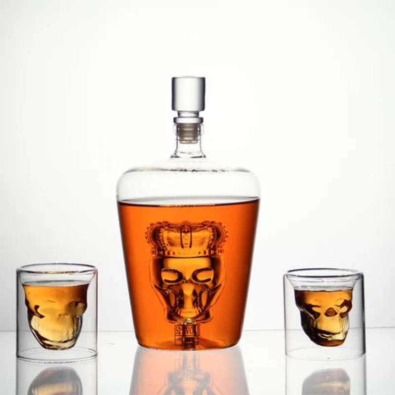 Skull bottle set with 2 skull glass
