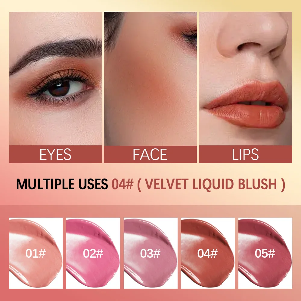 lakerain 5 Color liquid Blush Lipstick Eye Shadow 3-in-1 Makeup Stick Long-lasting Easy To Wear Peach Cream Blush Korean Makeup