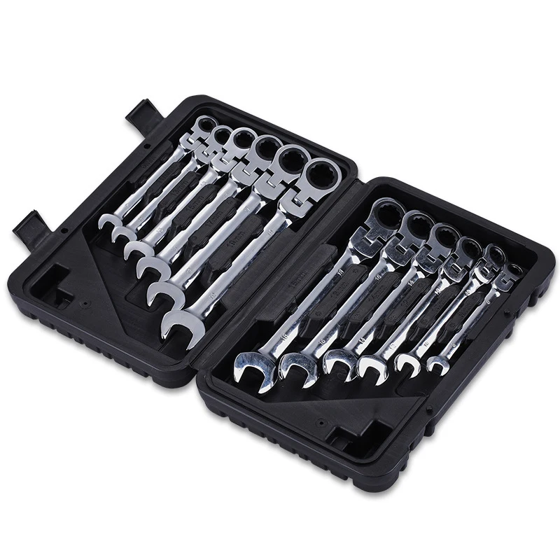 INNO 12PCS Open End Wrench Combination Wrench Gear Set Flexible Ratchet Wrench Set Spanner Kit With Plastic Box