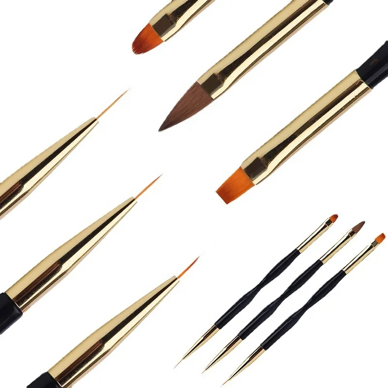3 Pcs Dual End Nail Art Pen Brush Acrylic Round Flat Painting Drawing Liner Nail Tools Nail Drawing Pen