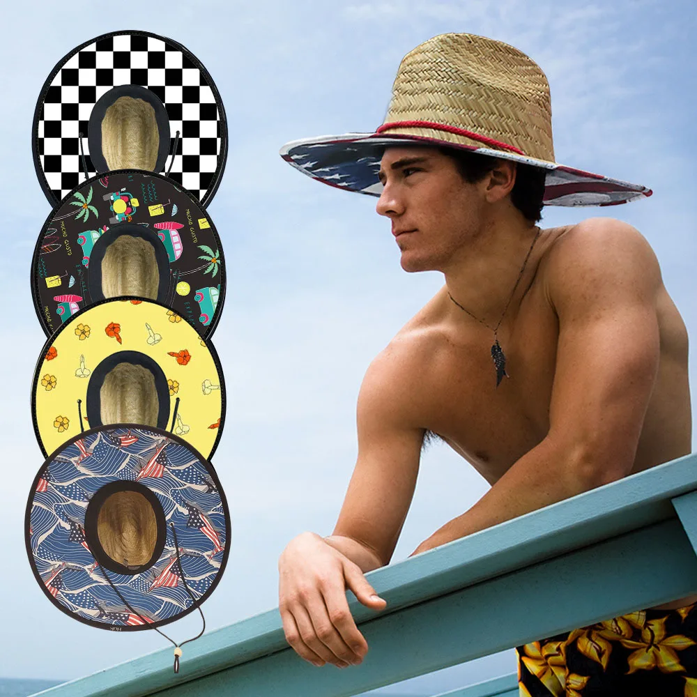 Unisex Custom Lifeguard Surf Hat Sun Beach Design Straw With Custom Logo for Adults Sombreros De Paja