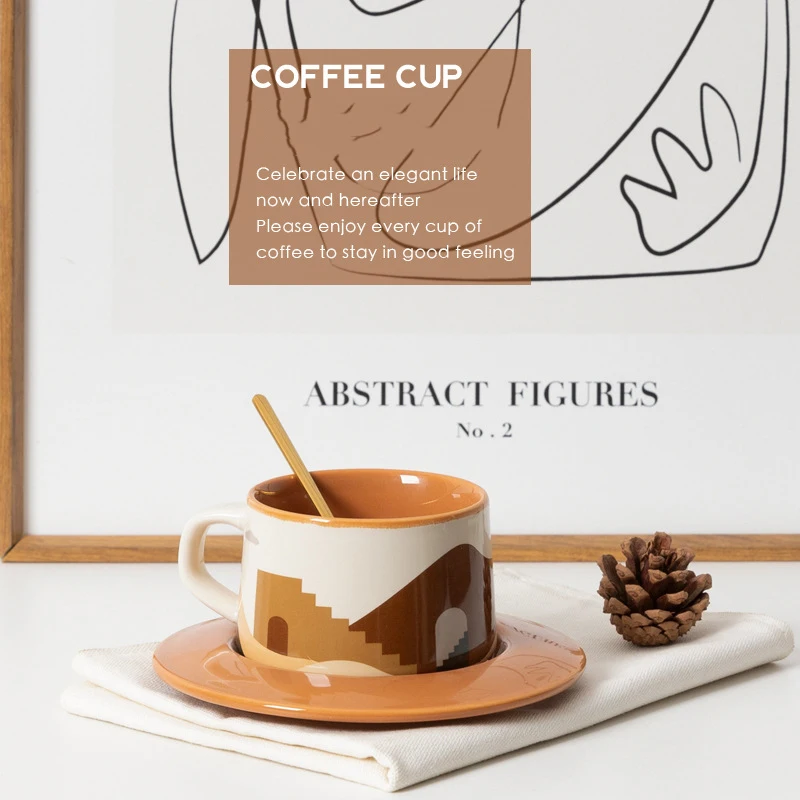 2022 Hot Sell Nordic ins gift oasis morandi ceramic coffee cup set retro breakfast milk flower cup tea cup set