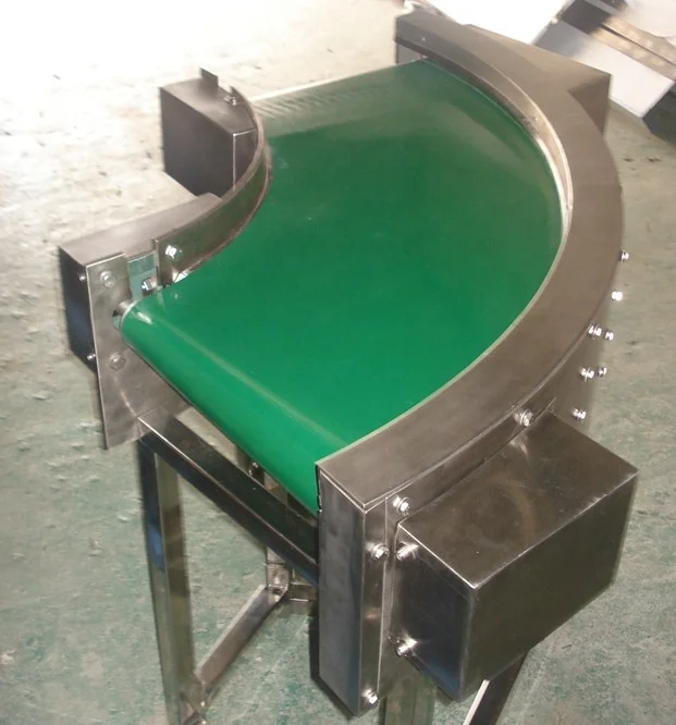 6mm knife gate 400W stainless steel curve 90 degree belt conveyor for small cakes