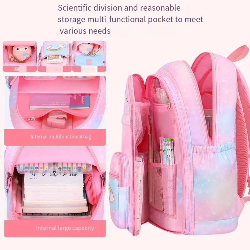 2024 Hot Selling Cute Pink Student Backpack Large Size Lightweight School Book Bag with Cartoon Pattern for Boys and Girls