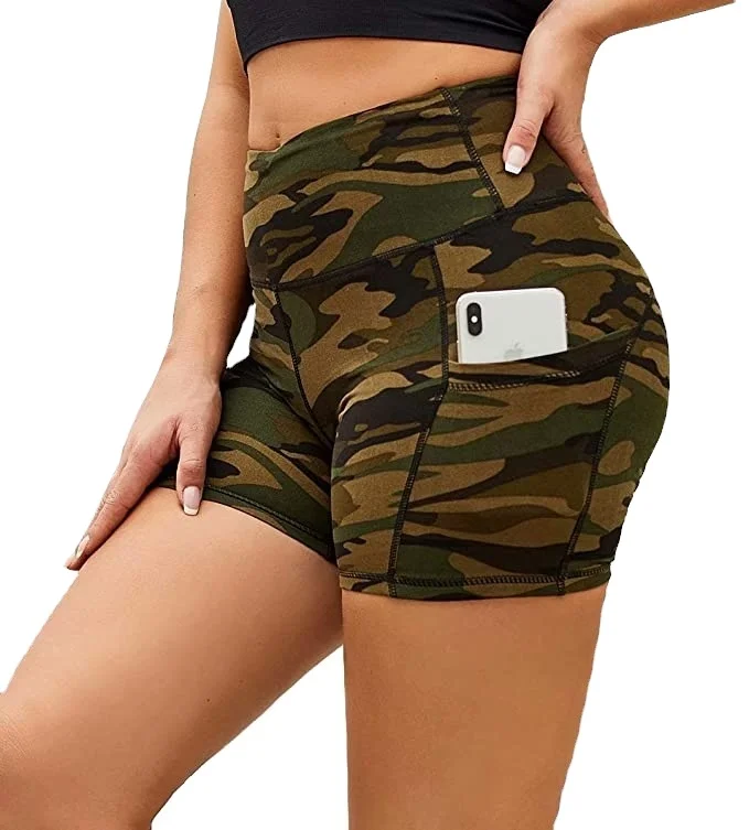 Women High Waist Leggings Gym Running Sports Fitness Compression Yoga Short Pants with Pocket