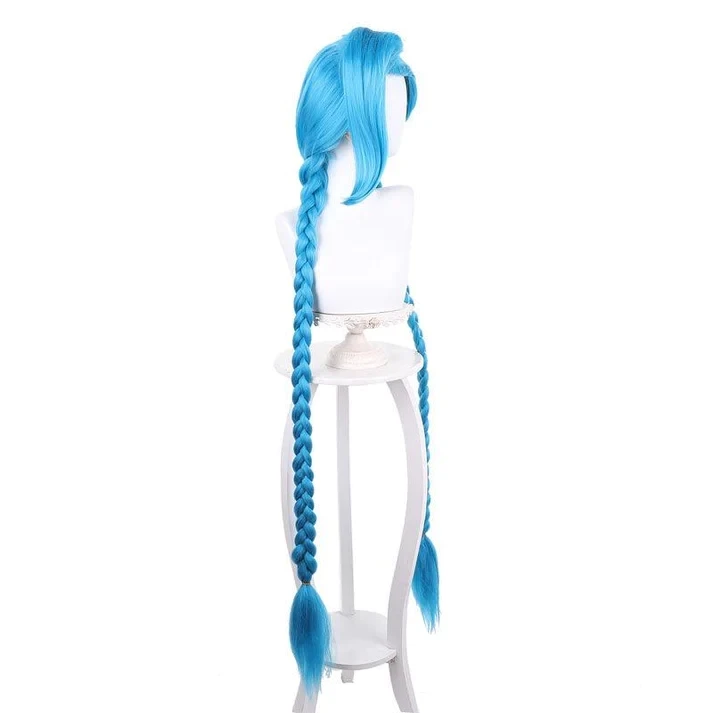 Game LOL Arcane Jinx Long Blue Bunches Cosplay Wigs Peluca Synthetic Cosplay Costume Wig